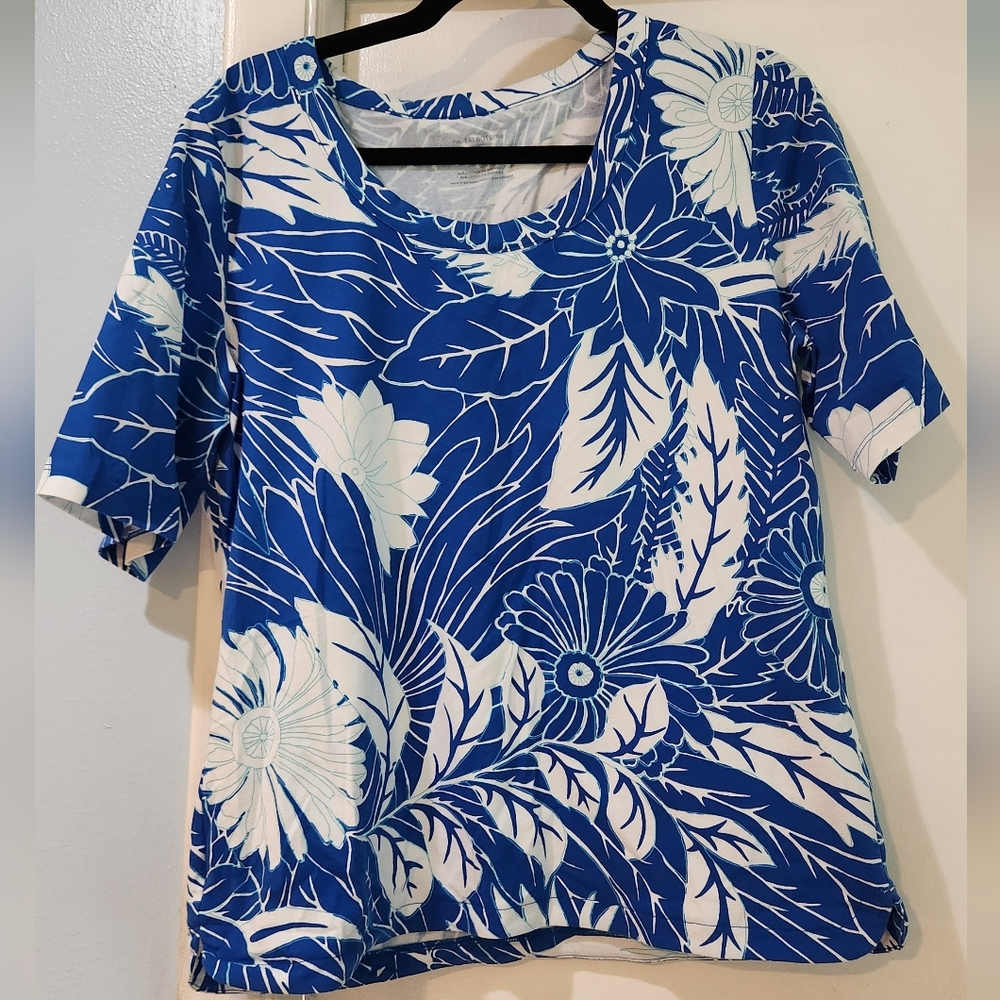 Women's Talbots Blue Floral Shirt, Size L